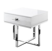 Nicole Miller Maui 21.7-in W x 22-in H White/Chrome Wood Square Oriental End Table Stainless Steel | NST197-09WE-LS