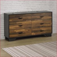 SunJet Dressers Contemporary 6Drawer Dresser Walnut and Black Particle Board Veneer | 9PQ08RNR9SLKI