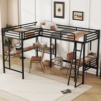 LUXEYARD Twin Size Metal Loft Bed with Two Built-in Desks Black one_size | DS-J-YIGX001114AAB-1