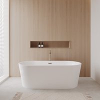 Wyndham Collection Carissa 32-in x 67-in White with Brushed Nickel Trim Acrylic Oval Freestanding Soaking Bathtub with Faucet Hand Shower with Drain