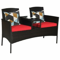 Sumyeg Patented Modern Patio Set with Built-in Coffee Table and Cushions Rattan Patio Conversation Set with Red Cushions Polyester | WF-HW63233RE-LA