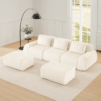 LOVMOR 114 Inch U Shaped Modular Flannelette Sectional Sofa 3 Seater Couches Ottoman for Living Room Bedroom Deep Seat Cream one_size