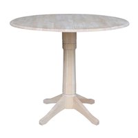 International Concepts Unfinished Round Casual Extending Drop leaf Wood Counter Table, with Unfinished Finish and Wood Pedestal Base 42-in L x
