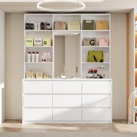 Homsee Modern 9 Drawers Closet Dresser System with A Mirror and Open Shelves for Bedroom Living Room or Dressing Area 63''L x 15.7''W x 78.5''H White