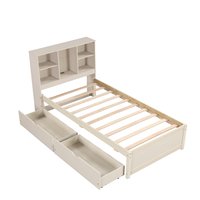 Bybafun Twin White Washed Bed Frame Storage with Headboard | YC4400023