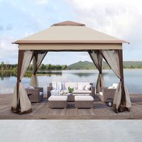 Mondawe 10-ft x 10-ft Coffee Gazebo with Soft Top Roof (Screen Included) Polyester | MA-N17TOP542AAE