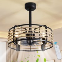 Innobule Ceiling Fans 17-in black with black Blades Color-Changing Downrod or Flush Mount Smart Ceiling Fan With Light 4 -Blade | LAMP-0352068