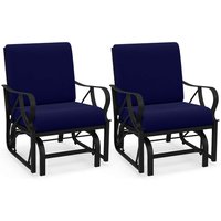 Costway Set of 2 Black Metal Frame Glider Rocking Chair with Navy Cushioned Seat | HCST05904