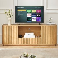Tatayosi 64inch Wavy TV Stand Rounded Sideboard Storage Cabinet Wooden Vertical Stripe Cabinet for Living Room Bedroom Entryway in Brown | JL-2P309021