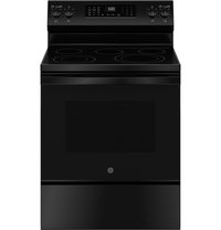 GE EasyWash Oven Tray 30-in Glass Top 5 burners 5.3-cu ft Air Fry Convection Oven Freestanding Electric Range ( Black ) | GRF600AVBB
