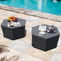 Patio Watcher Magnesium Oxide Coffee Table Hexagon Extendable Outdoor Coffee Table 30.7-in W x 35-in L | LS-T35M-6BX-DK-2PC