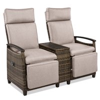 Nestfair Patio Furniture Set of 2 Wicker Brown Wicker Frame Stationary Recliner Chair with Brown Cushioned Seat | HPGO2012D