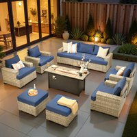 ALTRIGUS 10 -Piece Wicker Patio Sofa Conversation Set with Navy Cushions | 6L-CFP8503-TBS710-AL
