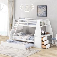 ModernLuxe Twin over Full Bunk Bed with Trundle and Builtin Desk Three Storage Drawers and ShelfWhite | GX000316AAK