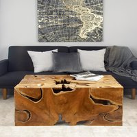 Grayson Lane Rustic Glass 18" Handmade Live Edge Tree Stump with Glass Top 40-in W x 21-in H Coffee Table in Brown | 75574