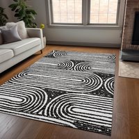 Addison Rugs Chantille ACN540BK 9 x 12 (ft) Polyester Black Rectangular Indoor/Outdoor Stripe Mid-Century Modern Machine Washable Area rug