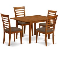 East West Furniture 5 Pc set Milan with Leaf and 4 Fabric Dinette Chairs in Saddle Brown one_size | MILA5-SBR-C