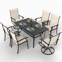 PamaPic 7 -Piece Black Patio Dining Set Iron Rectangle Table with 6 Beige Stationary and Motion Chairs one_size | TS-CZ-7JT-B-WL1
