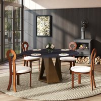BuotiqHom 59 in. Black/Oak Round Farmhouse Ceramic Dining Table, with Primed Finish and Metal Pedestal Base 59-in L x 29.5-in H Rubber | DH-AT-150B-9C
