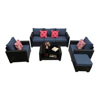 Bybafun Rattan Outdoor Sectional with Blue Cushions and Iron Frame | YA7100016
