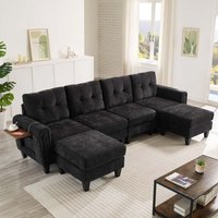 ModernLuxe Assembly Required Modern Sectional Sofa 115inch Ushaped Sofa Upholstered Sofa Couch with Two Movable Ottomans USB Ports and Side Tables