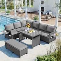 ModernLuxe Assembly Required 5Piece Outdoor Patio Rattan Sofa Set Sectional Pe Wicker LShaped Garden Furniture Set With 2 Extendable Side Tables