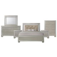 Picket House Furnishings Glamour Champagne Queen Bedroom Set Leather in Gold | LT100QB6PC