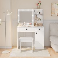LOVMOR Vanity Desk with Lights Vanity Set with Mirror Makeup Vanity Desk with Large Drawers Three Level Storage Dreeser Vanitys Vanities with 3