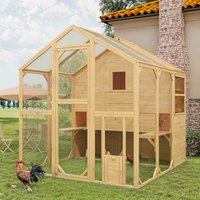 Homsee Extra Large Brown Wooden Chicken Coop with Two Level Nesting House Acrylic Windows Safety Locks and Weather Resistant Design for Backyard