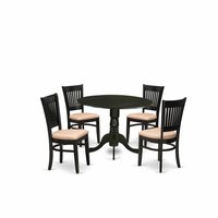 East West Furniture 5 Pc Dining Room Table Set 4 Wooden Chairs with Linen Fabric Seat and Slatted Chair Back Drop Leaves Kitchen Dining Table Black