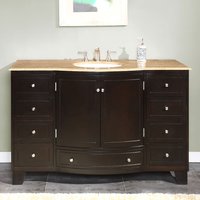 Silkroad Exclusive 55-in Dark Espresso Undermount Single Sink Bathroom Vanity with Travertine Travertine Top (Fully Assembled) in Brown