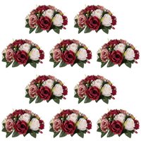 Phewnyzo Artificial Flower Centerpieces for Tables 10 pcs Burgundy Dusty Rose Creamy White Silk Rose Balls 9 Inch Diameter Table Decor for one_size