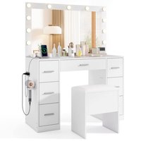 Fenbeli Forty Three Point Five Inch Vanity Desk with Mirror and Lights for Bedroom in White | LJMLSFENHY725