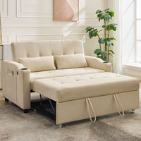 Qeetex 3-in-1 Convertible Sleeper Sofa Bed with Pull-Out Bed Corduroy Futon with Adjustable Backrest | SUN-PHK-345NGRQG