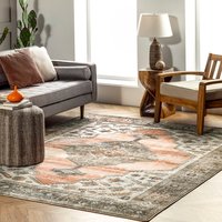 nuLOOM Revel 8 x 10 (ft) Loomed Polyester Peach Rectangular Indoor Medallion Machine washable Area rug in Pink | BIRV03A-8010