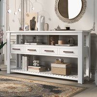ModernLuxe 622inch Large Entryway Table with 4 DrawersPainted Console Table with 3Tier Open Shelves and Metal HandlesVersatile Hallway Sofa Table for