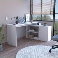 SunJet Desks LShaped with Right Return 59in Spacious Top Storage Shelves Cabinet White Engineered Wood one_size | L22RY2NPCSA34