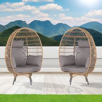 SANSTAR Patio Chairs Set of 2 Wicker Gray Wicker Frame Spring motion Egg Chair with Light gray 220gsm Polyester Cushioned Seat one_size