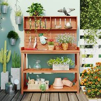Clihome Potting Bench Table 46.9-in x 65-in x 19.3-in Natural Potting Bench | CL-TP717WF323LBW