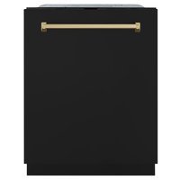 ZLINE KITCHEN & BATH Monument 24-in Top Control Built-in Dishwasher ( Black Matte with Champagne Bronze accent handle ) With Third Rack, DuraWash
