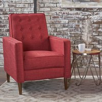 LOVMOR Fabric Recliner Chair Mid Century Modern Pushback Single Sofa Thicker Cushion Tufted Wooden Leg | SF-WO-60741.00RED