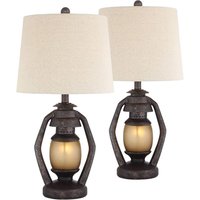 Pacrigo Brown Oatmeal Tapered Drum Shade Table Lamps Set of 2 25.25 Inch High Rustic Farmhouse Design with Nightlight one_size | LULIN-04A23C