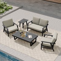 Dreamsidea 5-Piece Outdoor Conversation Set Seats 4 - Modern Teak Wood Loveseat- 2 Chairs and 2 Tables - Weather Resistant Patio Furniture one_size