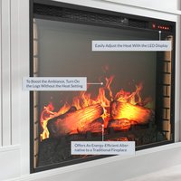 Belleze Della Electric Faux Fireplace TV Stand Mantel Heater Entertainment Center with Built In Bookshelves White | 050-LMT-28-WHT-A+B