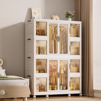 LOVMOR Portable Wardrobe Closet Storage Organizer for Clothes Clothes Dresser 12 Magnetic Doors12 Cubes 2 Hanging Rod 16 pcs hangers Baby Wardrobe