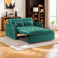 VERYKE 54 inch Futon Sofa Bed with Adjustable Backrest and Side Pockets in Green | LL-SF006GN