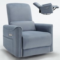 Clihome Blue Polyester Upholstered Swivel Powered Reclining Recliner | CL-CO95960