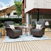 UPHA 3-piece wicker swivel chairs with cushions 3 -Piece Wicker Patio Conversation Set with Gray Cushions Included one_size | Y11BR-DGRAY