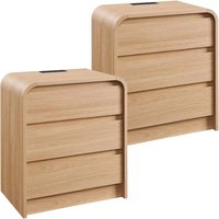 OKD Modern Nightstand Set of 2 25 inch Tall Wood Bedside Table with Charging Station End Table with 3 Storage Drawers for Bedroom Living Room