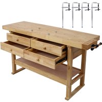 Tatayosi 60in Workbench with 4 Drawers Wooden Workbench for Garage Workshop and Home with Bar Clamps Set 12 inch x 3inch Throat Pack of 4 Rubber